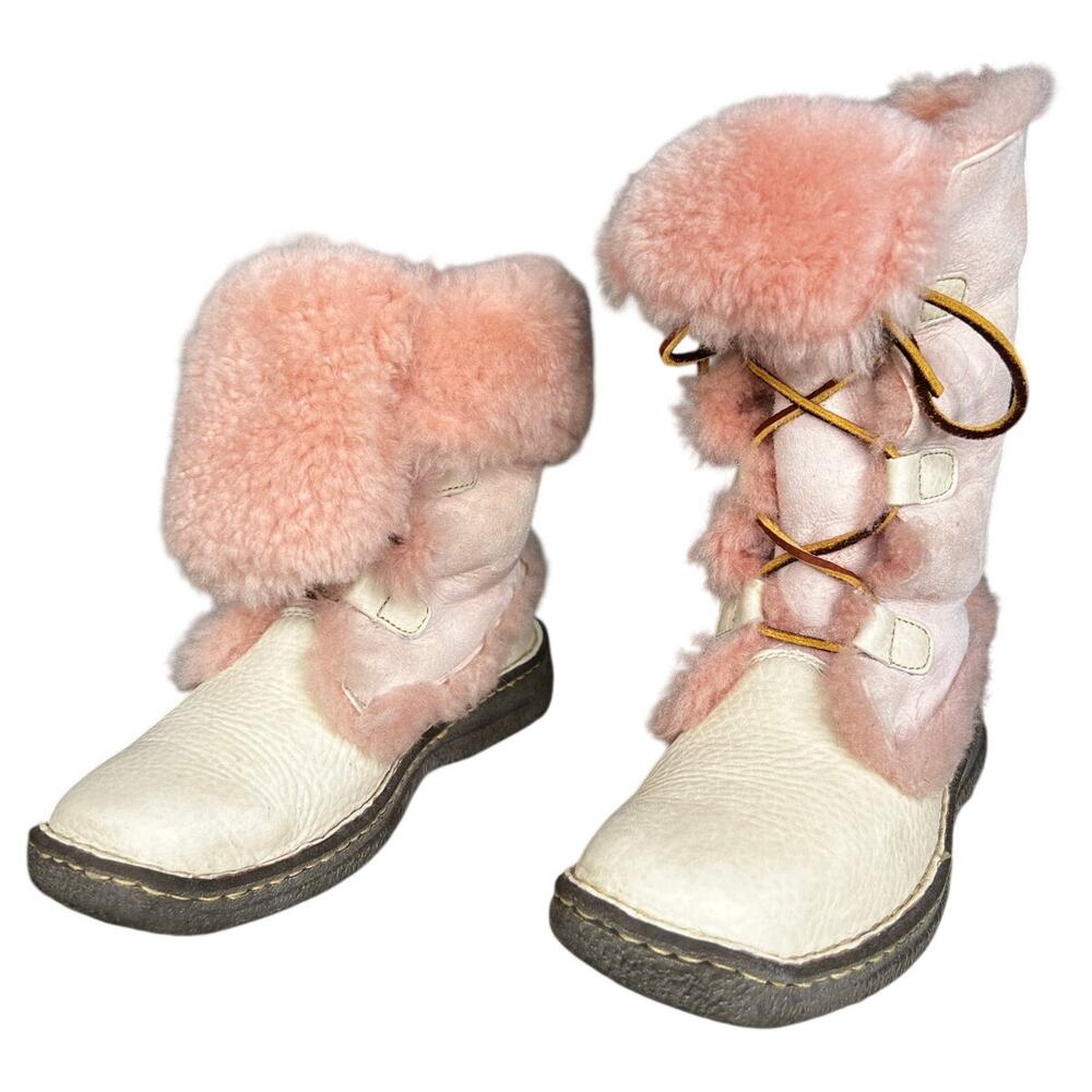 Born Women’s Pink Shearling Cream Leather Winter Boots Size US 9 - Picture 6 of 10
